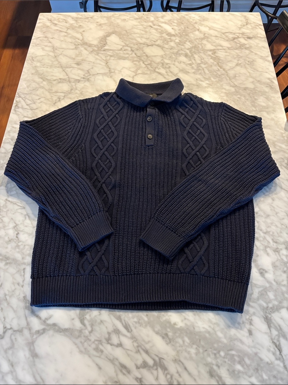 Banana Republic Navy Cable-Knit Crewneck Polo Sweater, size small